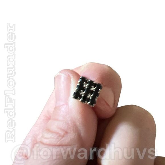 Silver Tone Square Earrings with Dark Blue & Clear Rhinestone - Picture 5 of 9